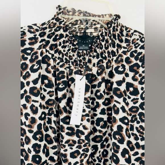 Sanctuary Tie Waist Leopard Ruch High Neck Long Semisheer Sleeves Mini D… - Picture 6 of 11